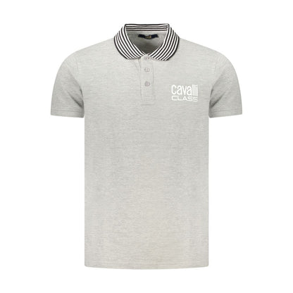 Tricou polo Cavalli Class gri din bumbac