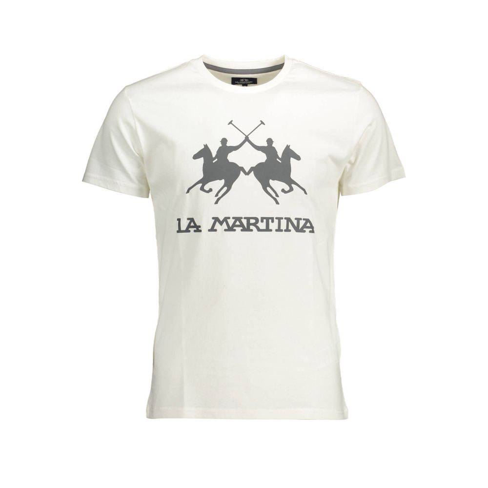 Tricou elegant cu guler rotund din bumbac alb La Martina