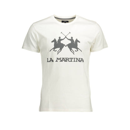 Tricou elegant cu guler rotund din bumbac alb La Martina