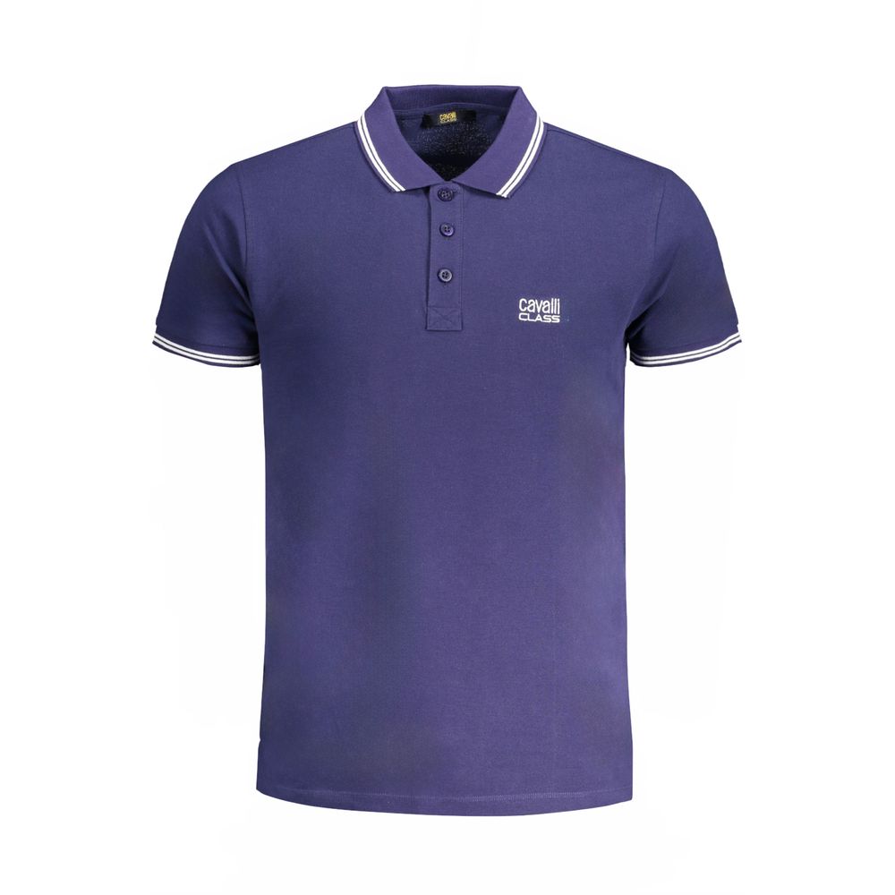 Tricou polo Cavalli Class albastru din bumbac