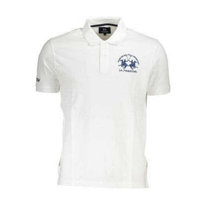 Tricou polo alb din bumbac La Martina pentru bărbați