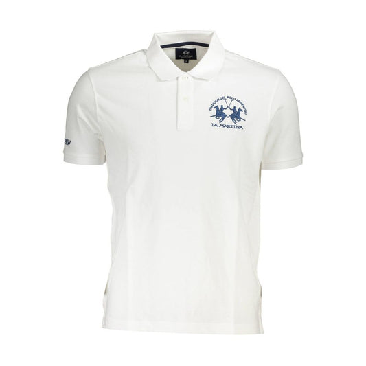 Tricou polo alb din bumbac La Martina pentru bărbați