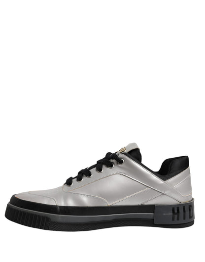 HIDE & JACK Metallic Silver Low Top Lace Up Sneakers Shoes