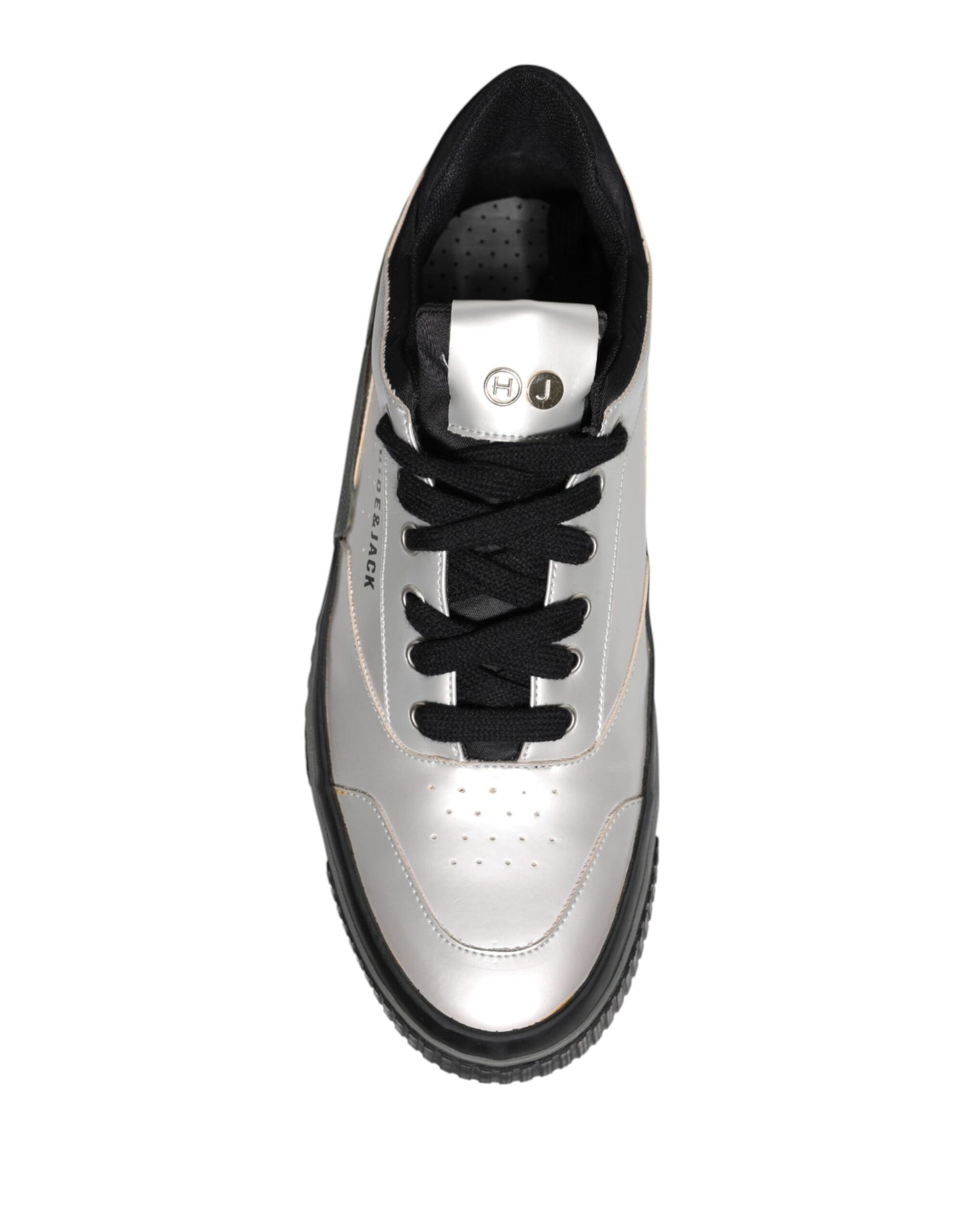 HIDE & JACK Metallic Silver Low Top Lace Up Sneakers Shoes