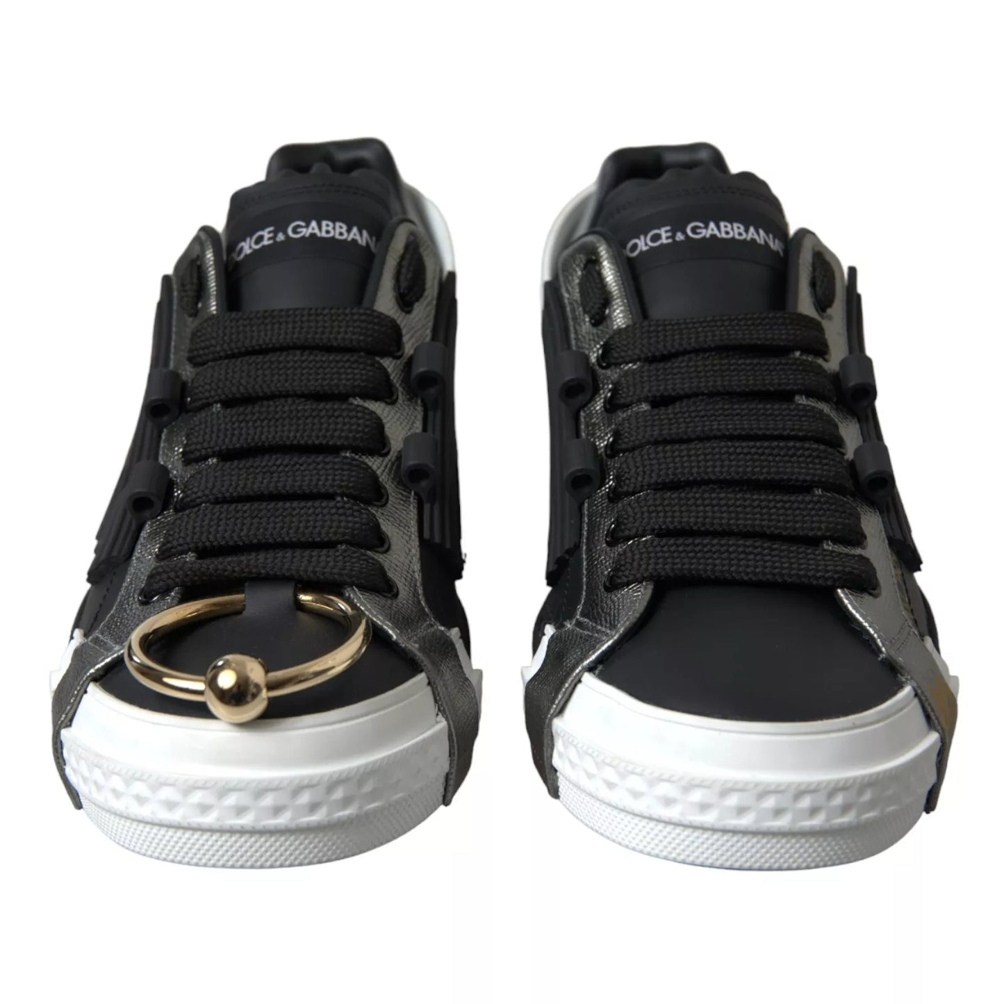 Dolce & Gabbana Black Leather Low Top Sneakers Portofino Shoes