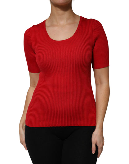 Dolce & Gabbana Red Round Neck Short Sleeves Pullover Top