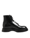 Dolce & Gabbana Black Leather Logo Ankle Boots Lace Up Shoes