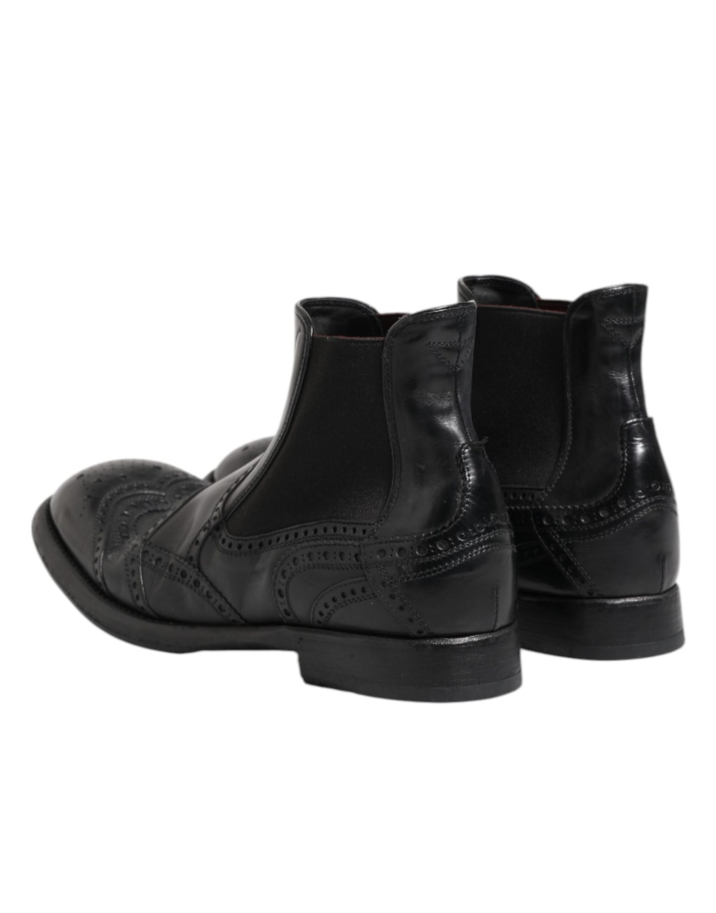 Dolce & Gabbana Black Leather Ankle Boots Slip On Shoes