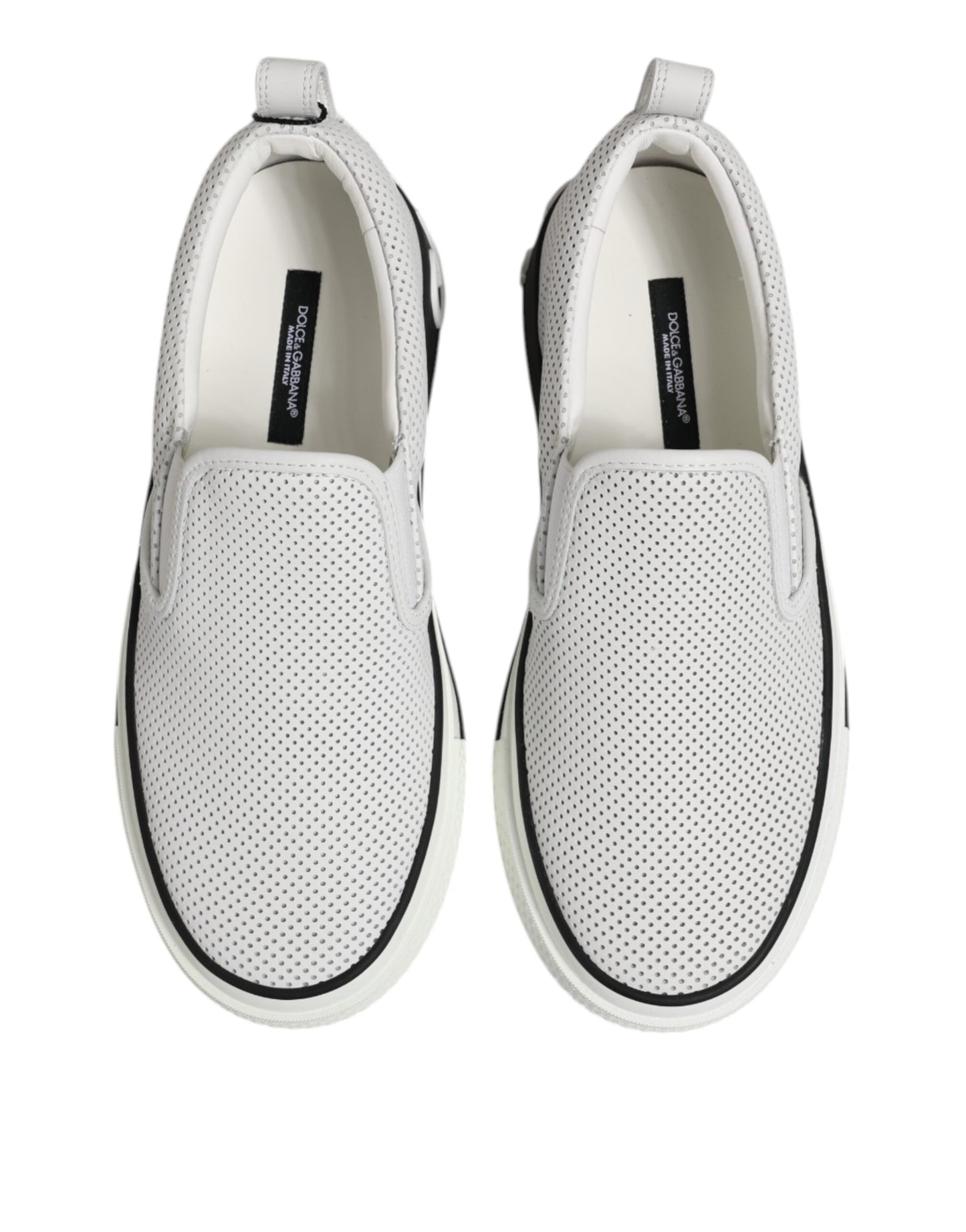 Dolce & Gabbana White Dotted Leather Slip On Men Sneakers Shoes