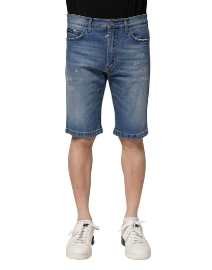 Dolce & Gabbana Blue Cotton Stretch Men Denim Bermuda Shorts