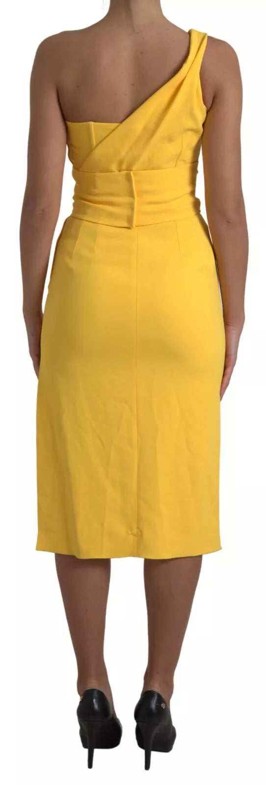 Dolce & Gabbana Yellow One Shoulder Slit Sheath Midi Dress