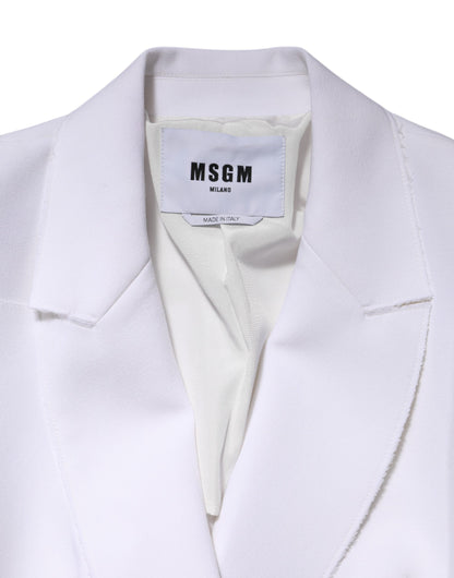 MSGM White Polyester Long Sleeves Ruffled Wrap Jacket