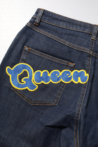 Dolce &amp; Gabbana Blå Queen Patch AUDREY Mellemhøj Talje Denim Jeans