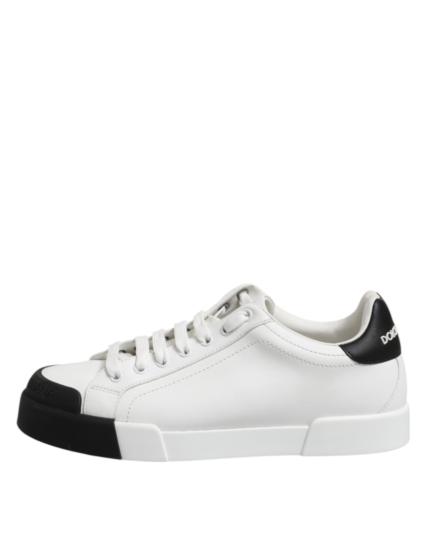 Dolce & Gabbana White Black Logo Leather Lace Up Sneakers Shoes