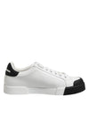 Dolce & Gabbana White Black Logo Leather Lace Up Sneakers Shoes