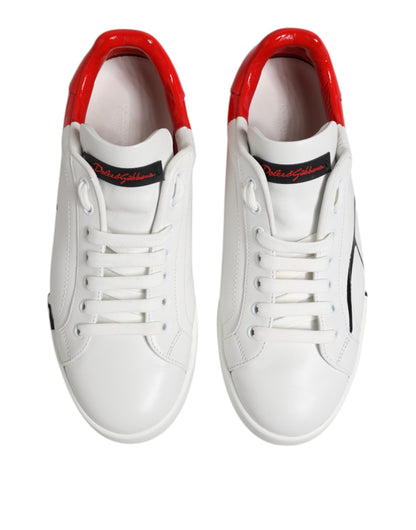 Dolce & Gabbana White Red Logo Low Top Leather Sneakers Shoes