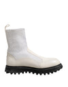 Dolce & Gabbana White Beige DG Logo Mid Calf Boots Shoes