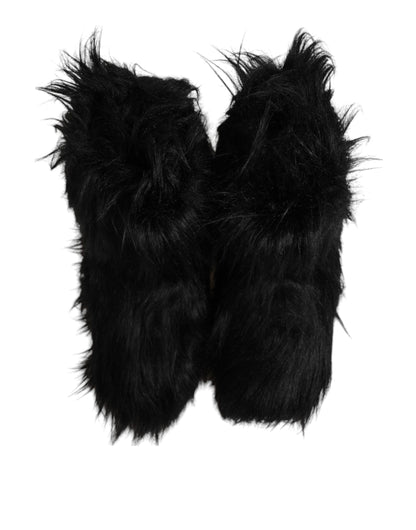 Dolce & Gabbana Black Faux Fur Mid Calf Boots Shoes