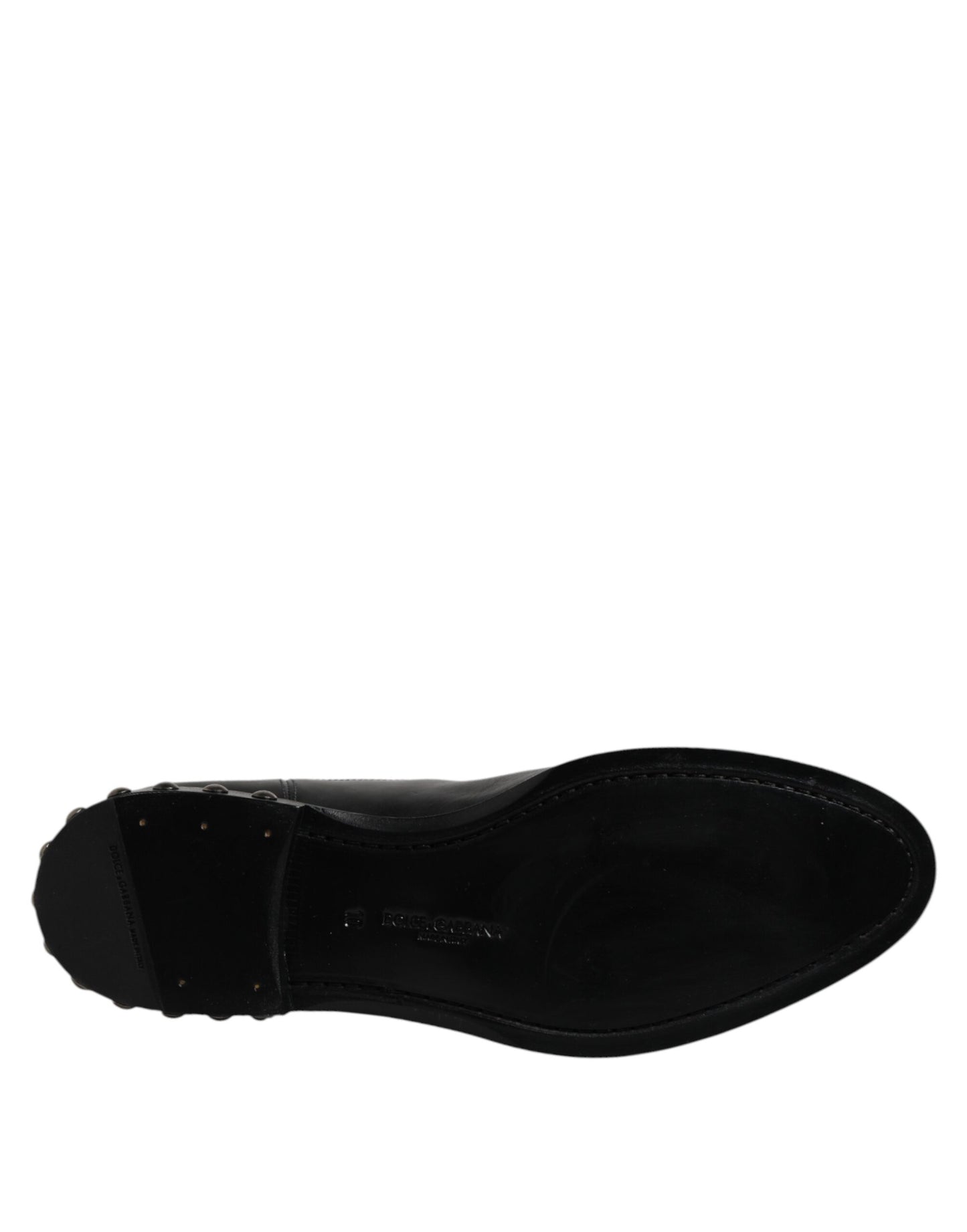 Dolce & Gabbana Black Leather Logo Ankle Boots Studded Shoes