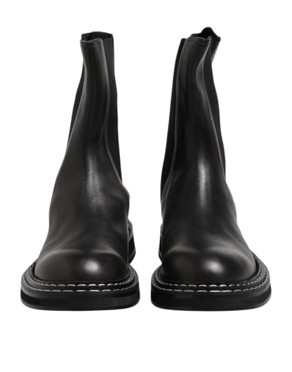 Dolce & Gabbana Black Leather Mid Calf Boots Flats Shoes