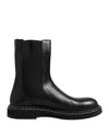 Dolce & Gabbana Black Leather Mid Calf Boots Flats Shoes