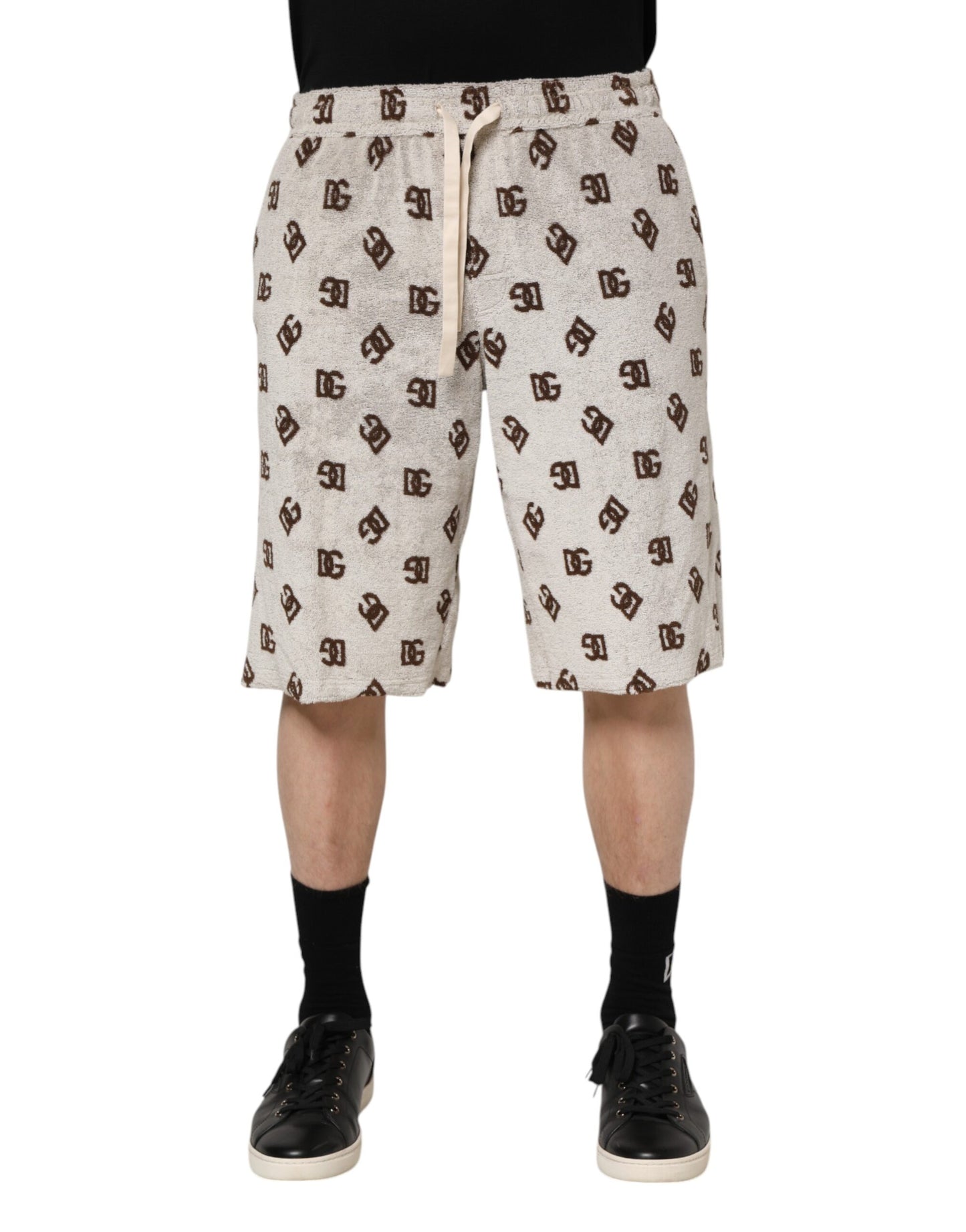 Dolce & Gabbana White Cotton DG Mania Print Men Bermuda Shorts