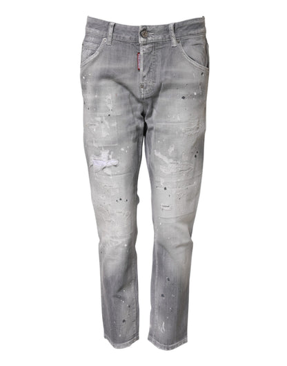 Dsquared² Gray Washed Mid Waist Tapered Jeans