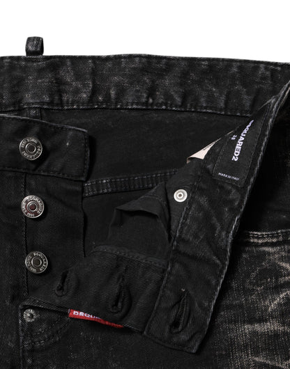 Dsquared² Black Washed Mid Waist Tapered Denim Jeans