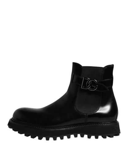 Dolce & Gabbana Black Belted DG Logo Men Chelsea Boots Shoes
