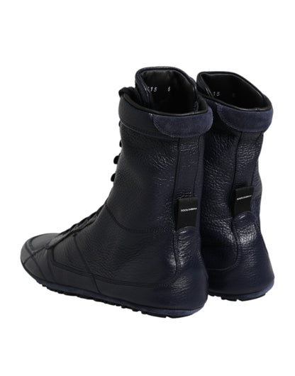 Dolce & Gabbana Dark Blue Leather KING High Top Sneakers Shoes