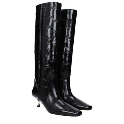 Paris Texas Black Leather High Heel Boots