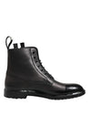 Dolce & Gabbana Brown Black Lace Up Mid Calf Men Boots Shoes