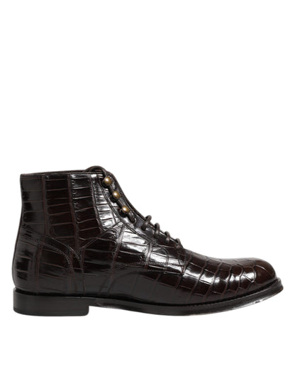 Dolce & Gabbana Dark Brown Leather Lace Up Short Boots Shoes