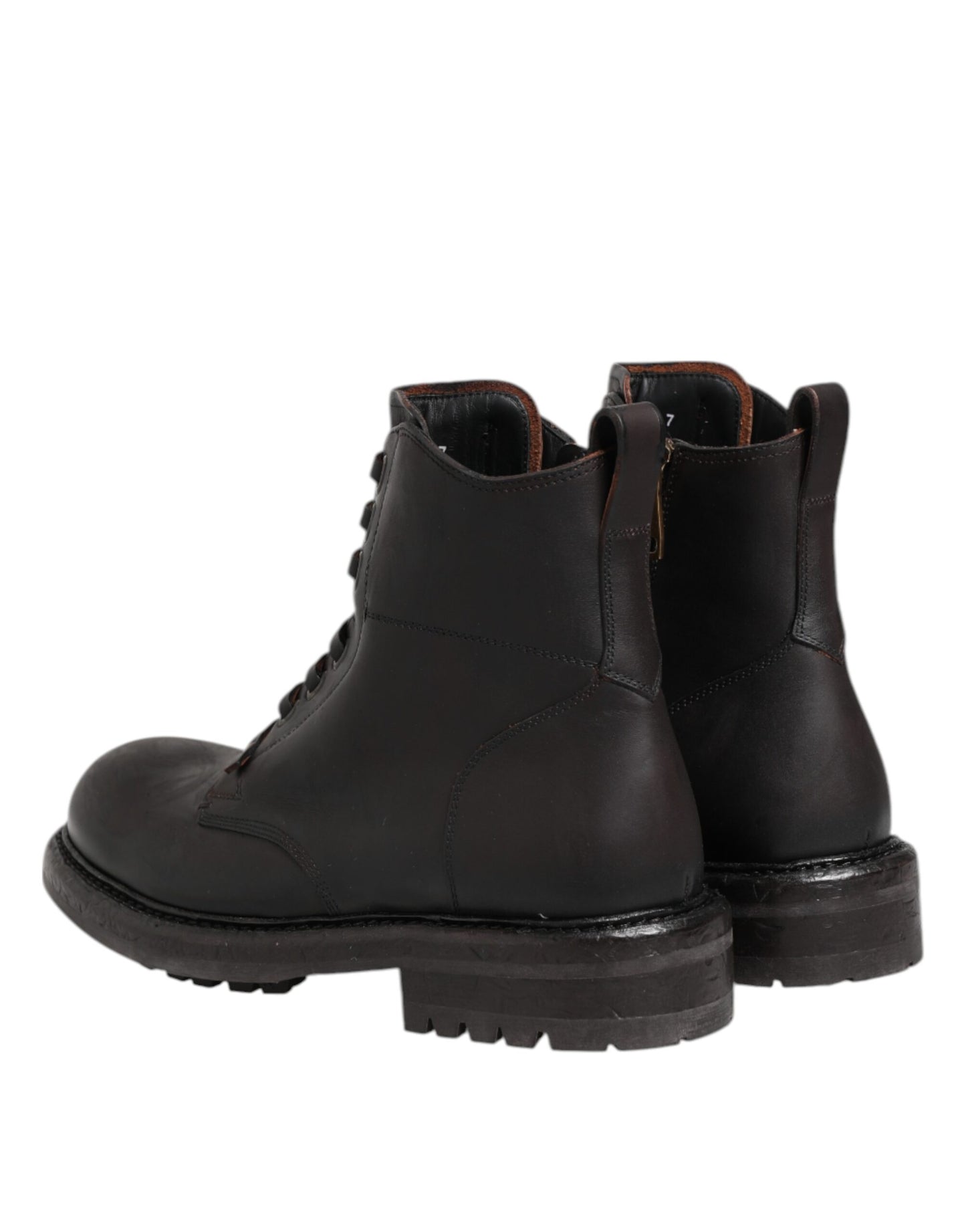 Dolce & Gabbana Dark Brown Leather Lace Up Mid Calf Boots Shoes