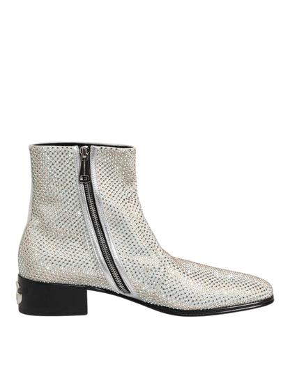 Dolce & Gabbana White Strass DG Logo Heels Ankle Boots Shoes