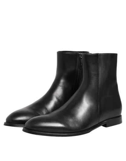 Dolce & Gabbana Black Leather Mid Calf Men Boots Shoes
