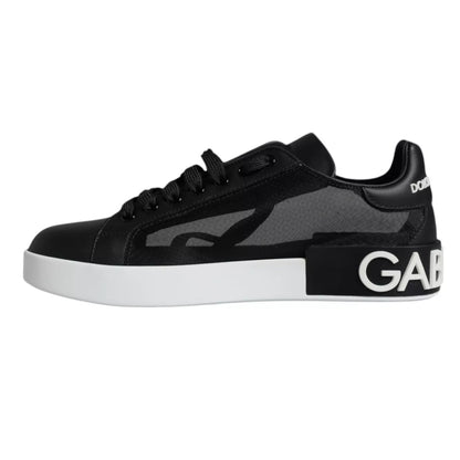 Dolce & Gabbana Black Calf Leather Portofino Sneakers Shoes