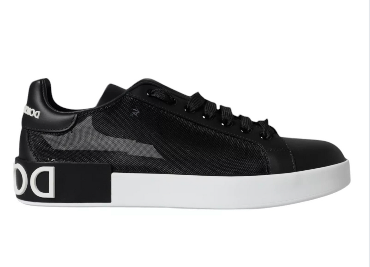 Dolce & Gabbana Black Calf Leather Portofino Sneakers Shoes