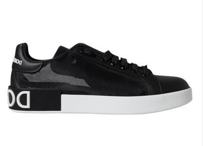 Dolce & Gabbana Black Calf Leather Portofino Sneakers Shoes