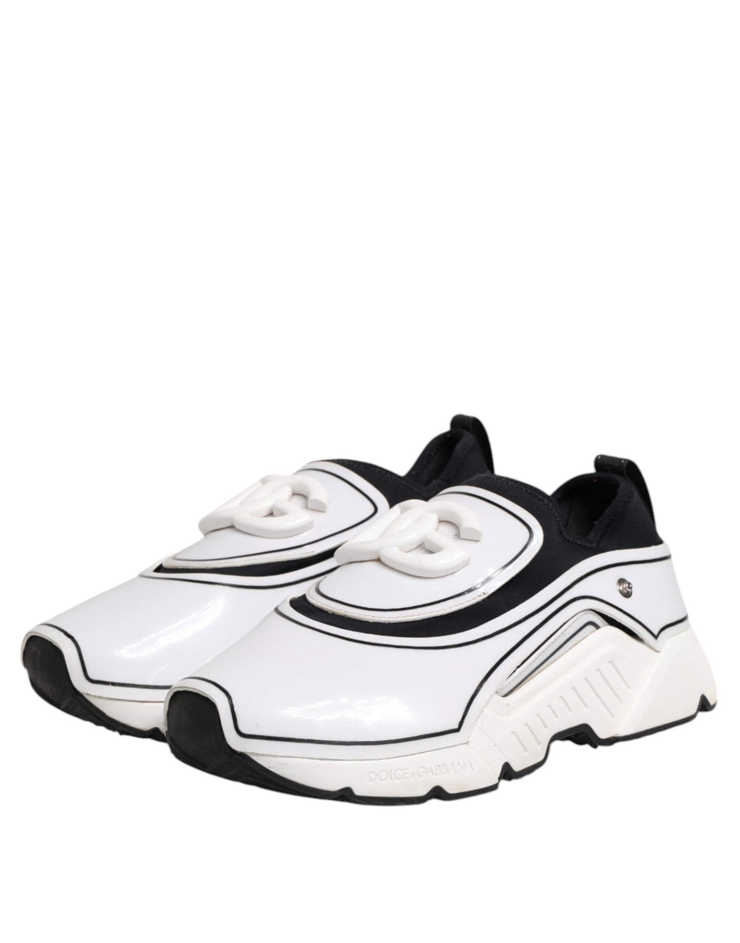 Dolce & Gabbana White Black Logo Plaque Daymaster Men Sneakers Shoes