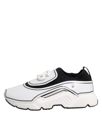 Dolce & Gabbana White Black Logo Plaque Daymaster Men Sneakers Shoes