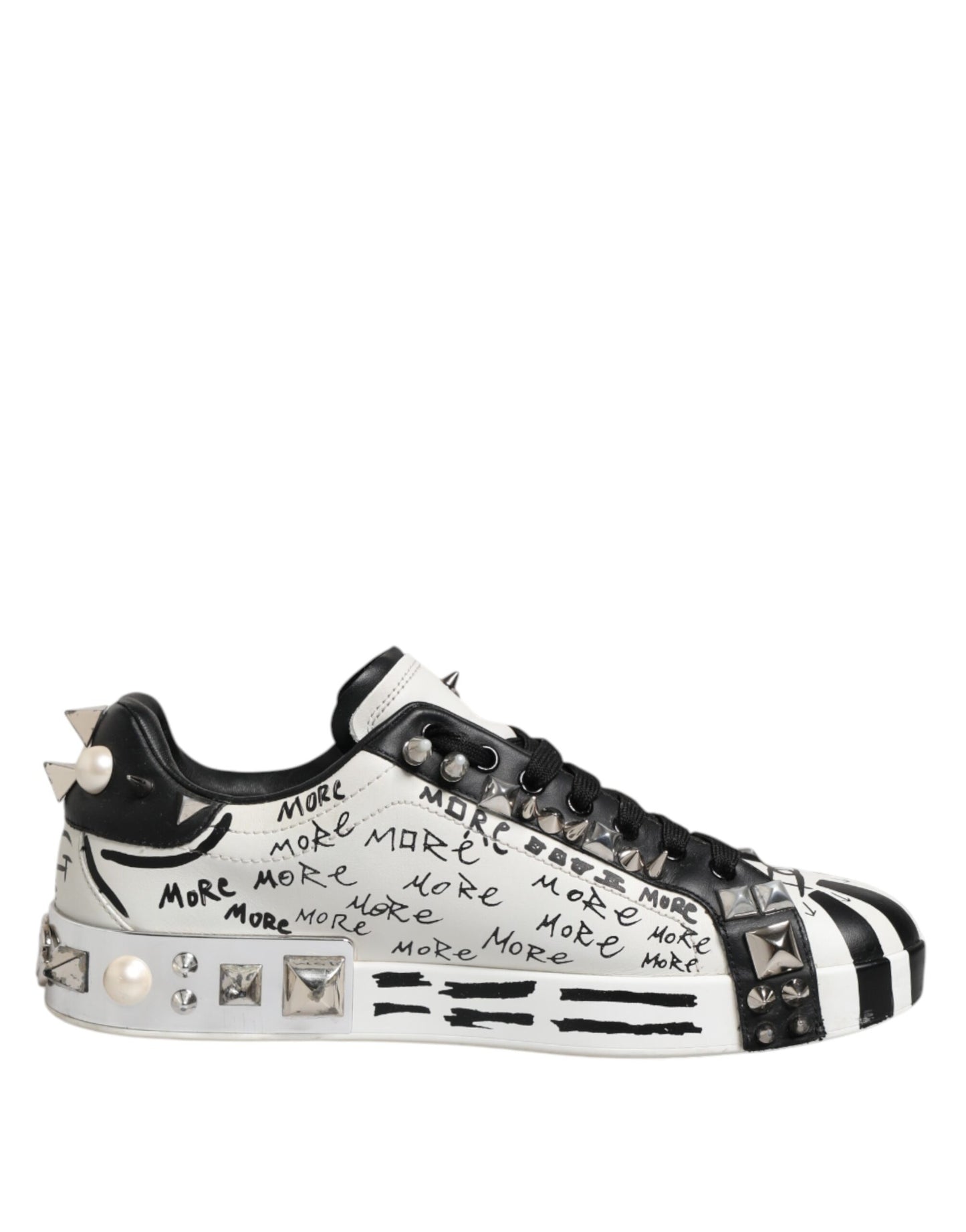 Dolce & Gabbana Black White Studded Low Top Sneakers Shoes