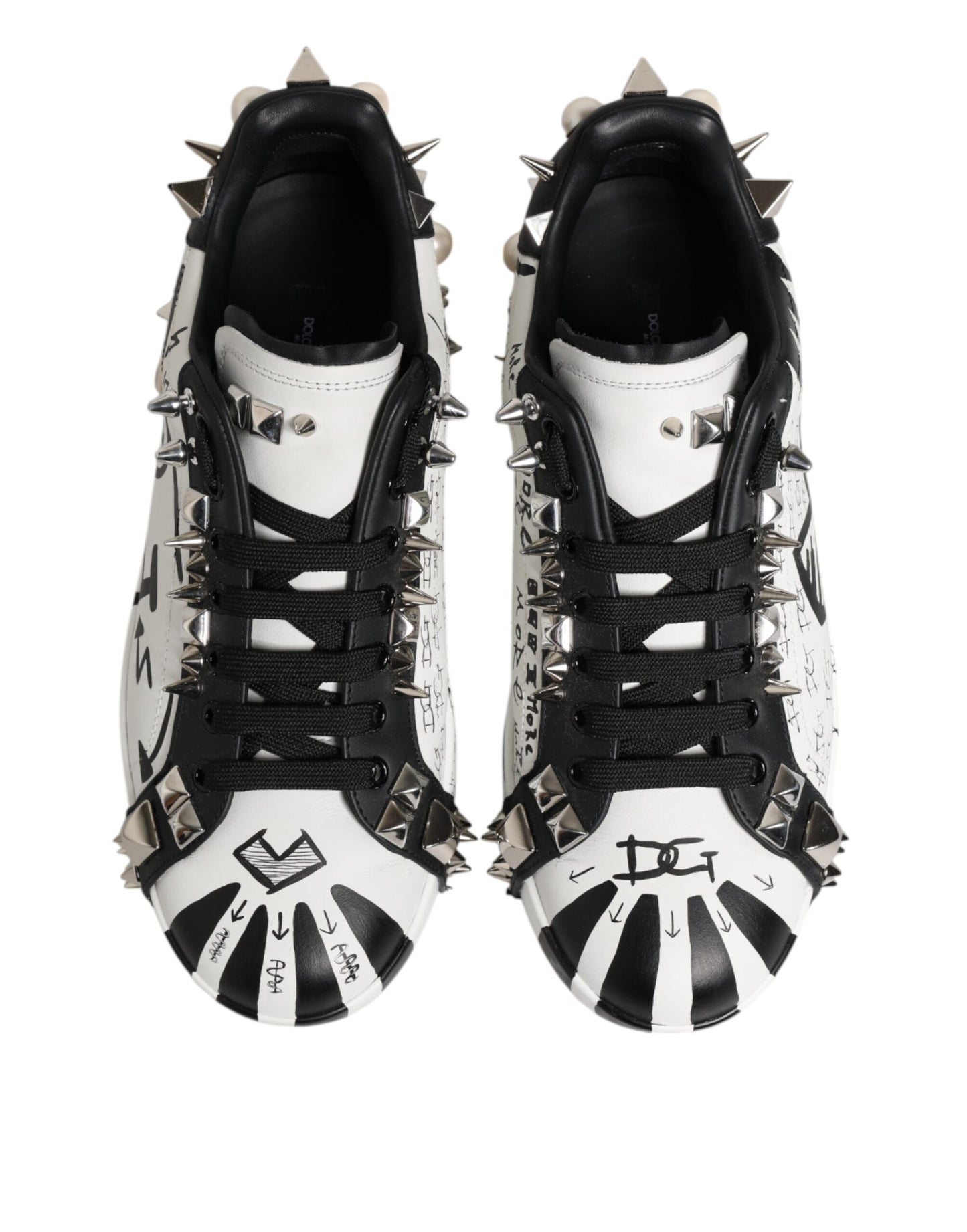 Dolce & Gabbana Black White Studded Low Top Sneakers Shoes