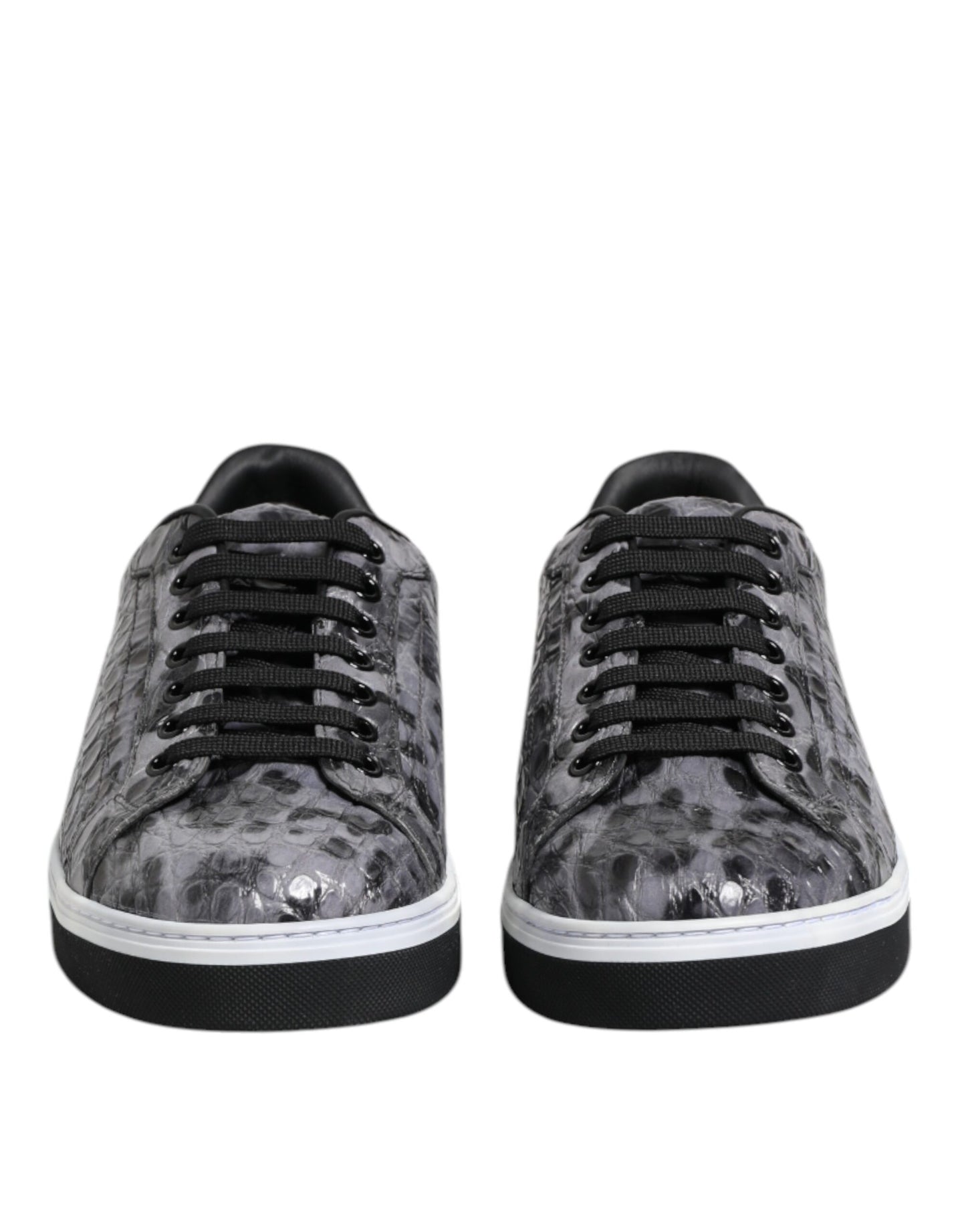 Dolce & Gabbana Gray Leather Leopard Low Top Sneakers Shoes
