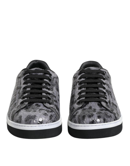 Dolce & Gabbana Gray Leather Leopard Low Top Sneakers Shoes