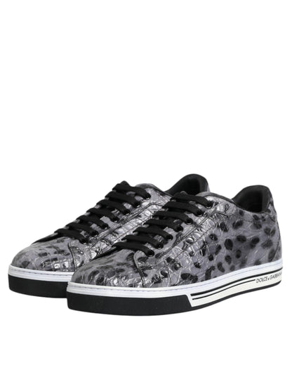 Dolce & Gabbana Gray Leather Leopard Low Top Sneakers Shoes