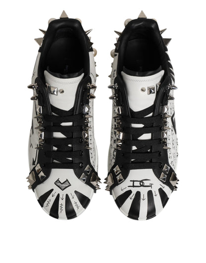 Dolce & Gabbana Black White Studded Low Top Sneakers Shoes