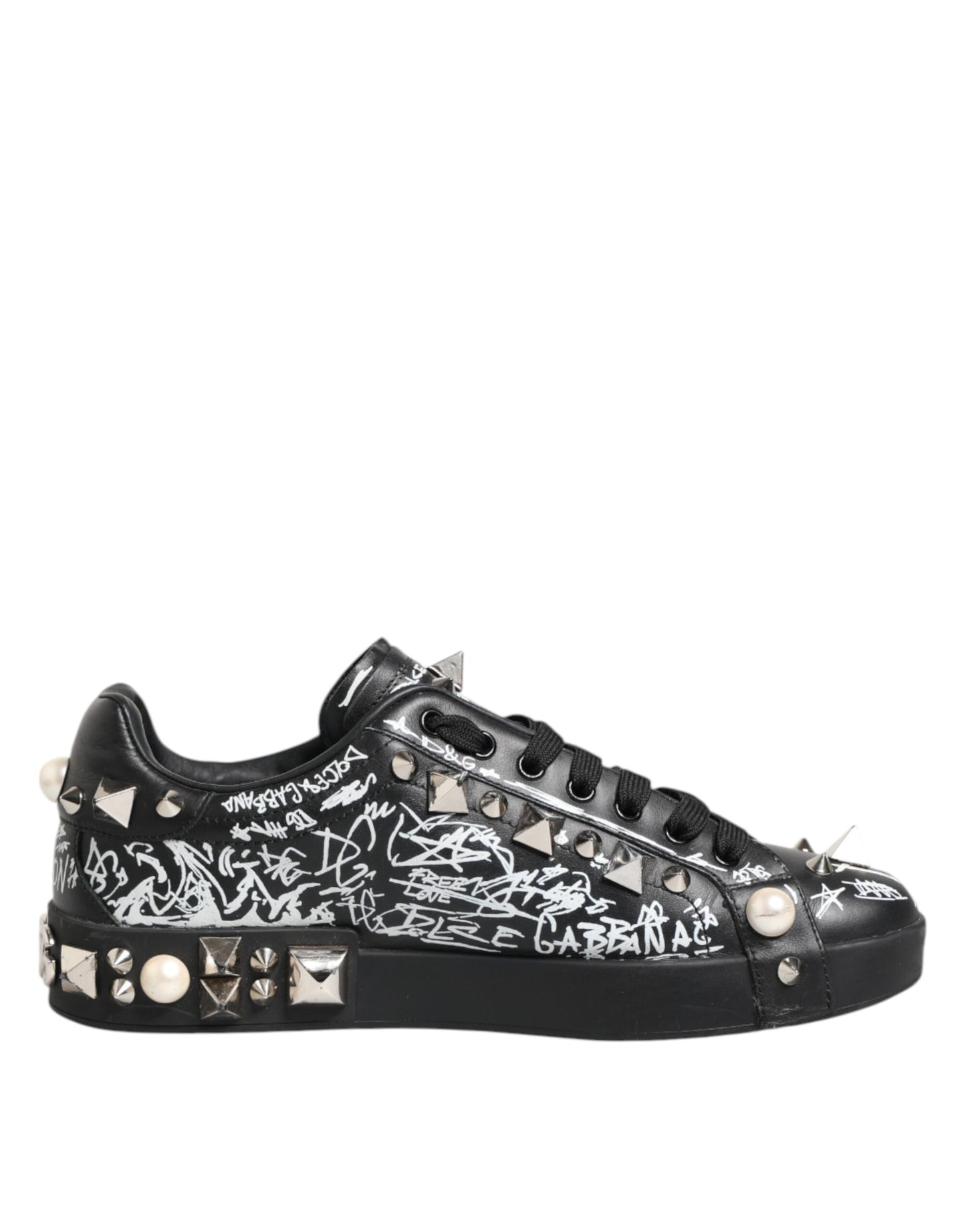 Dolce & Gabbana Black Portofino Stud Embellished Sneakers Shoes