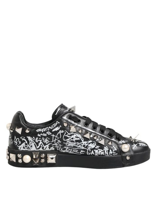 Dolce & Gabbana Black Portofino Stud Embellished Sneakers Shoes
