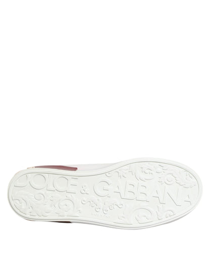 Dolce & Gabbana White Red Leather Lace Up Sneakers Shoes